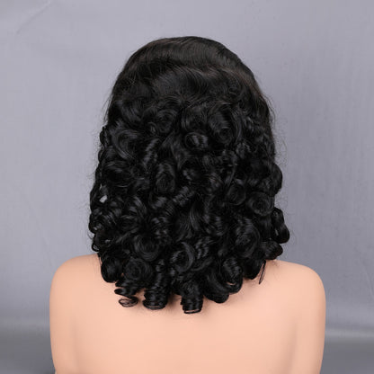 Hot Model Wig 13*4 Front Lace Mixed Human Hair Head Covering Spring Curly