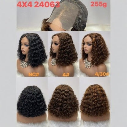 4x4 lace bob wig water wave 14inch 250% 12A human hair
