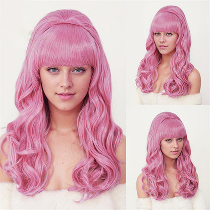 cos party wig rose net pink top hat cross-border festival long curly hair set Christmas high temperature wire headpiece