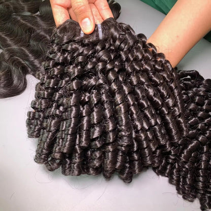 Super Double Drawn Noodle Curl Hot Models Real Human Hair Wig