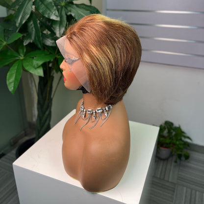 Wig Women Medium Long Parted Korean Style Without Bangs 13x4 Front Human Hair Yellow Brown