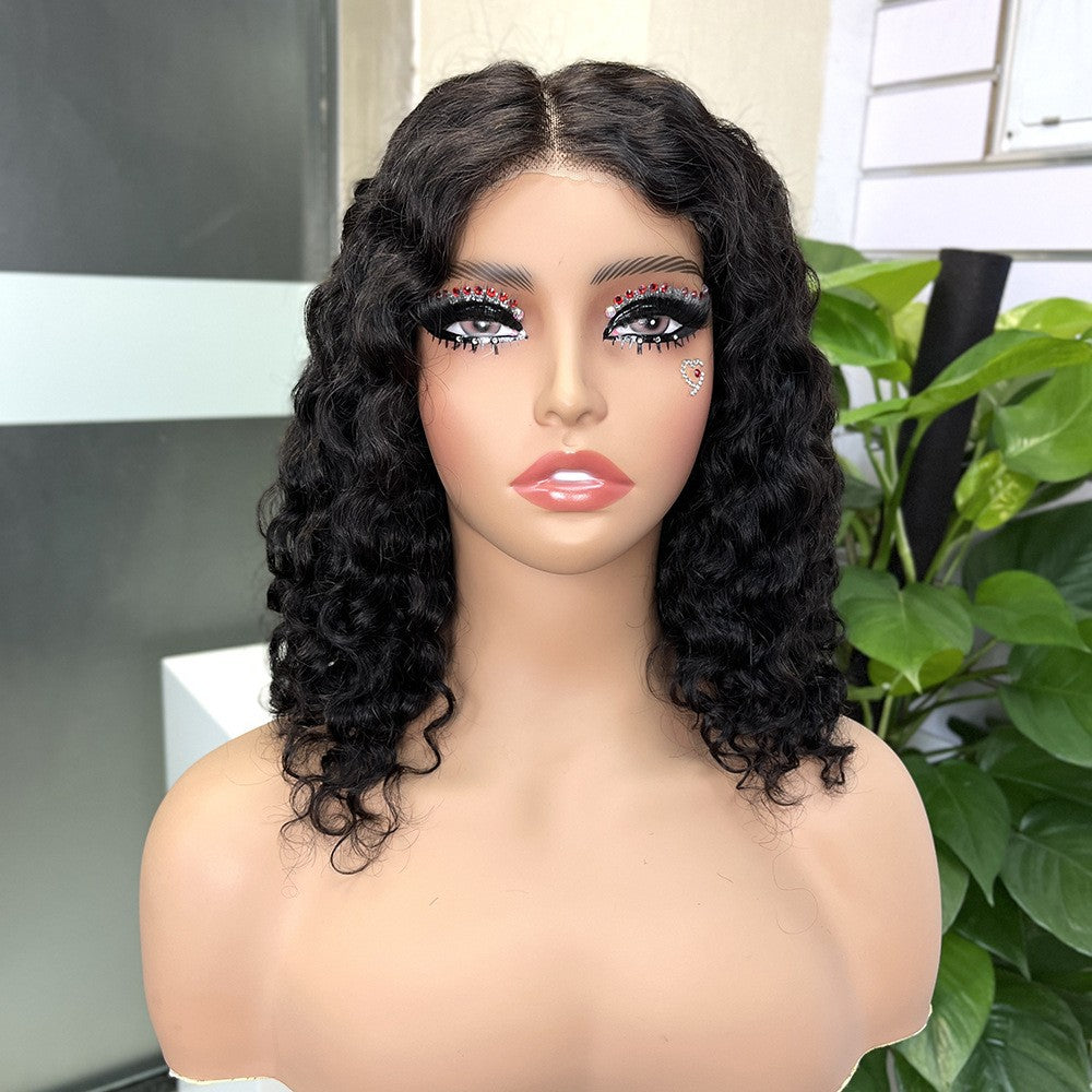 Wig Female Black Long Hair Small Curls Short Curls 5x5 Waterglueless Real Hair