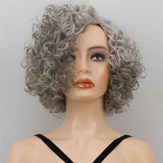 Gray wig with side part and Kanikaron fade, short curly hairpiece, 14 inches, wholesale Wig export trade abroad