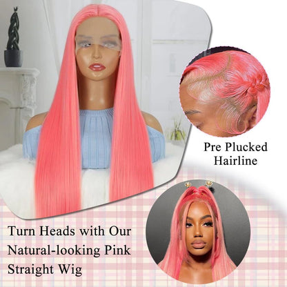 13*4 Lace Human Hair pink pink Long Straight Hair Curly Real