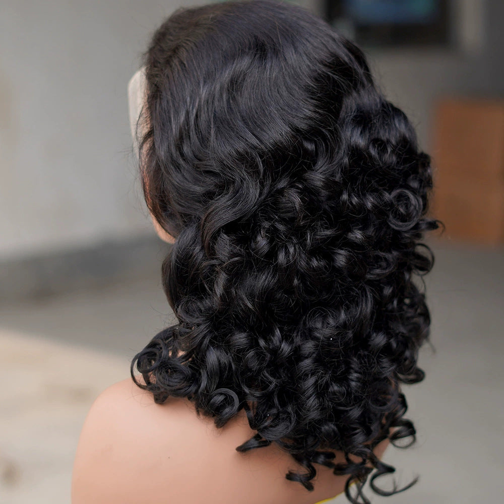 Real Hair Head Cover 13x4 Lace Frontal Bouncy Curl Wigs