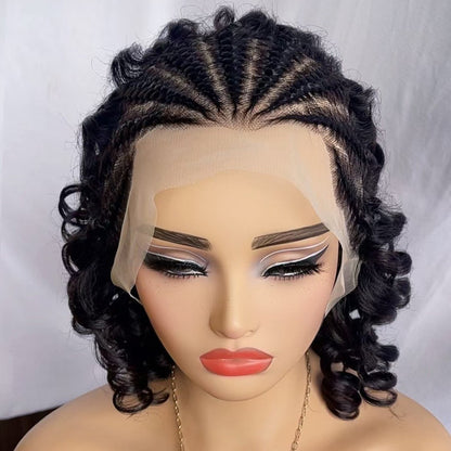 Lace Full Real Hair Female Wig Head Covering 13X4 Front Lace Pigtails Roman Volume Short Section Curly