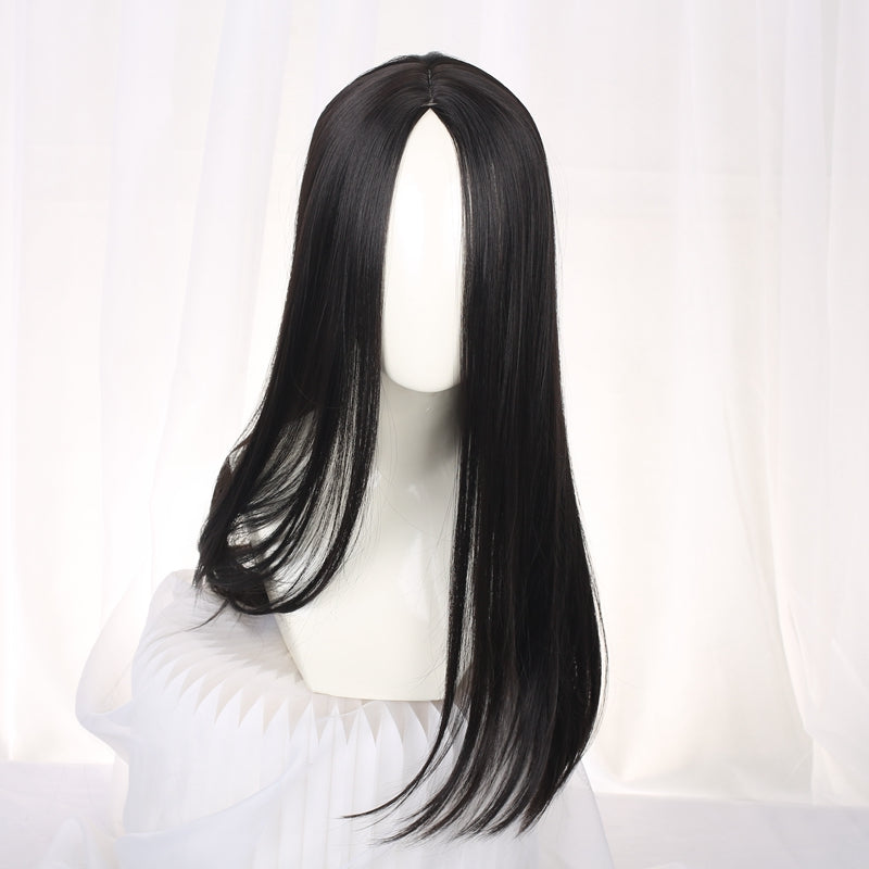 Long Straight Hair Black Wigs Head Round Face No Trace Cos Female Full Hair