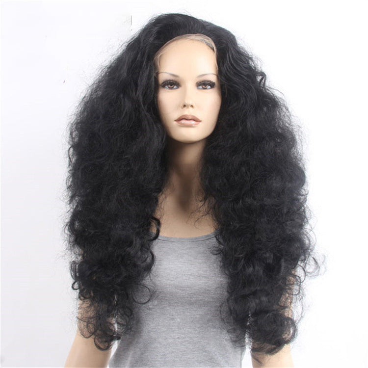 Extra-Long Fine Waves Voluminous High-Simulation African Black Swiss Front Lace High-Temperature Silk 1-Meter Long Curly Wig Cap