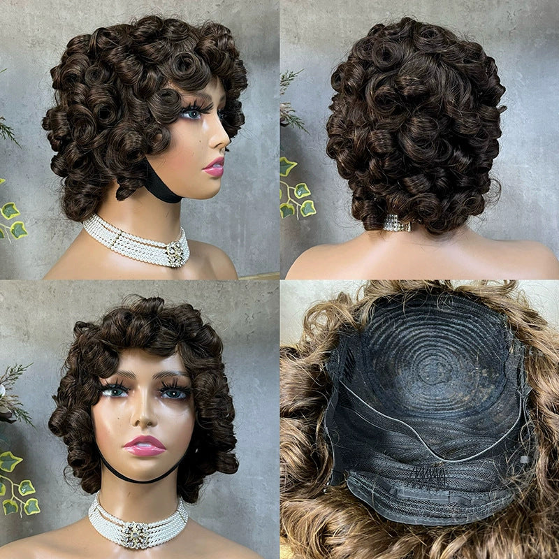 African Small Curly Hair Roman Short Curly Hair Head Covering 13 * 4 Real Hair Wig