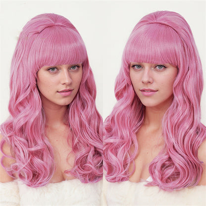 cos party wig rose net pink top hat cross-border festival long curly hair set Christmas high temperature wire headpiece