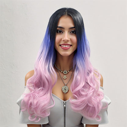 New wig 13*4 hand-crocheted lace wig with invisible powder blue gradient center parting
