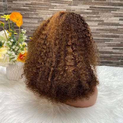 Human Hair Pixie Curly Wigs 250% Real Hair Head Set 13x4 Front Lace Wig