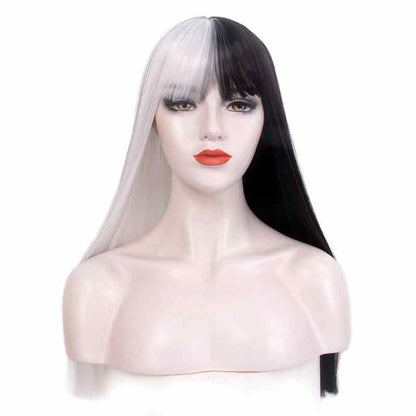 Halloween Wigs for Women Full Head Wigs Long Straight Hair Party Prom Half Black Half White
