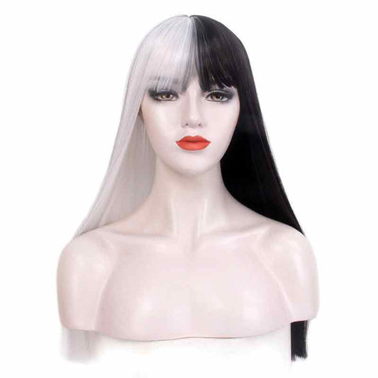 Halloween Wigs for Women Full Head Wigs Long Straight Hair Party Prom Half Black Half White