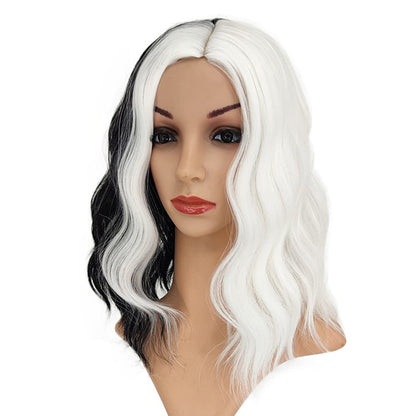 Skunk Stripe Wig Cruella Deville New Style Short Wavy Wig