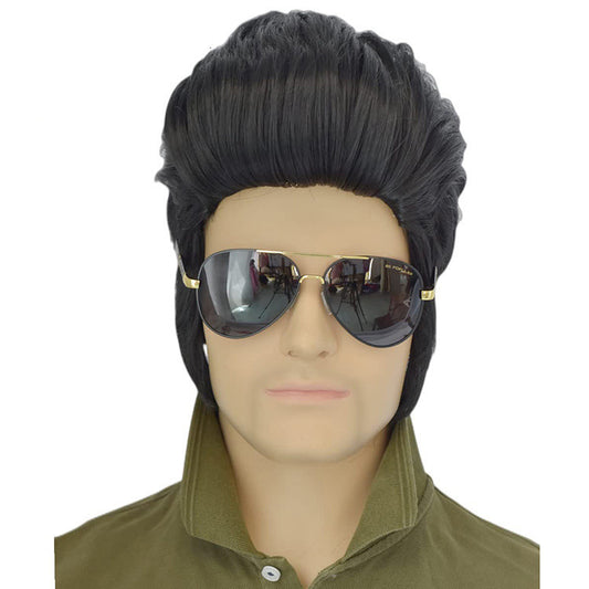 Elvis Rock Wig Men's Black Halloween Christmas Party Wig