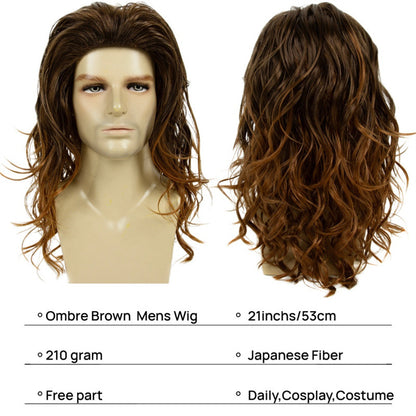 New Halloween Wig Retro Rock Gray Gradient Men's Long Wig
