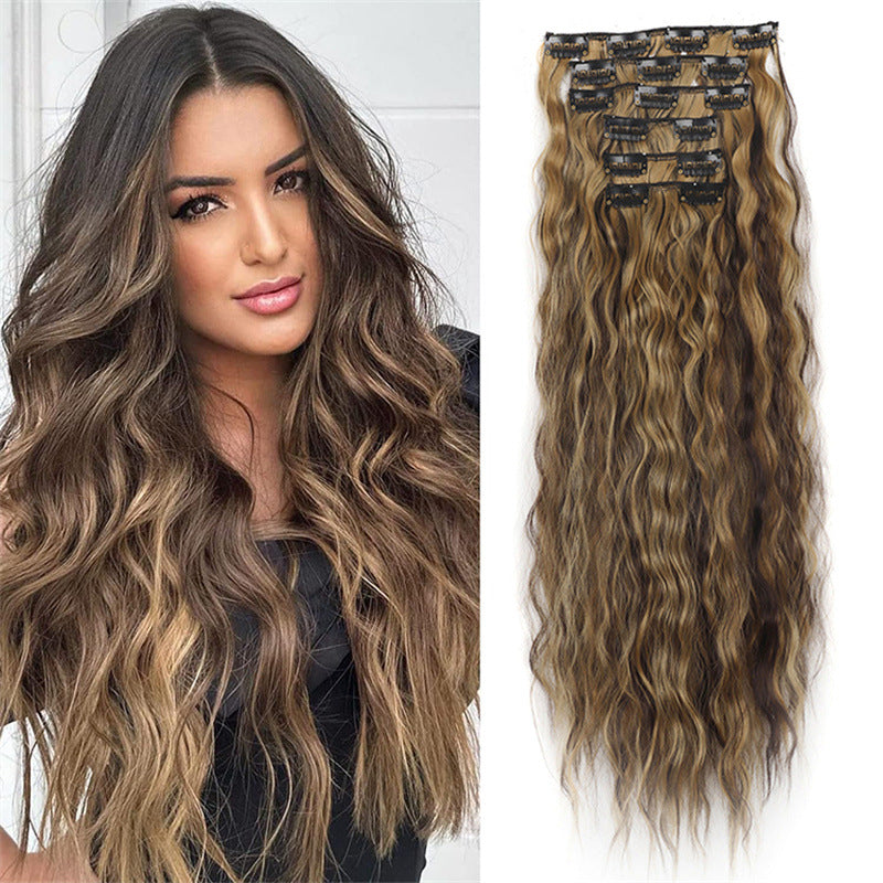 6 Sets Clip in Hair Extension 24inch Elastic Hair Wig Clips