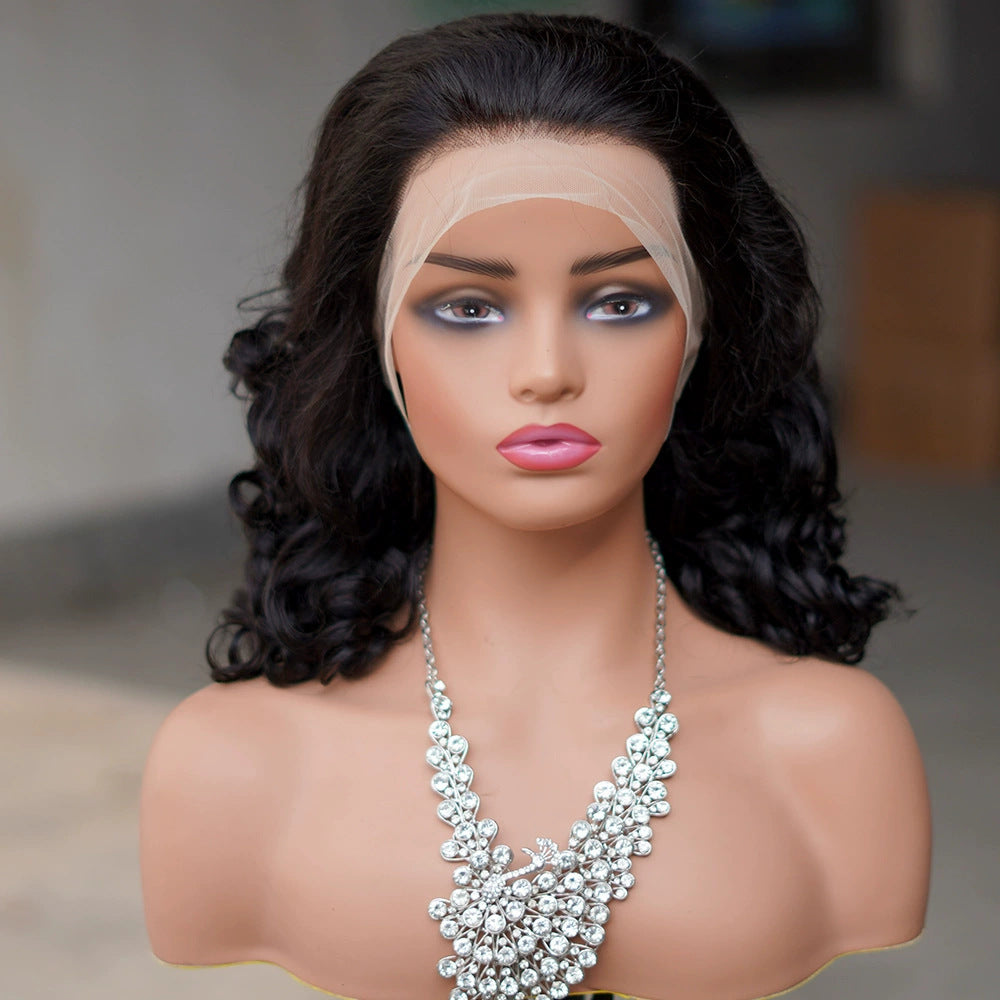 Real Hair Head Cover 13x4 Lace Frontal Bouncy Curl Wigs