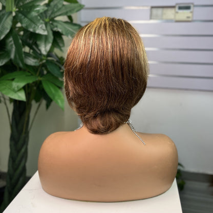Wig Women Medium Long Parted Korean Style Without Bangs 13x4 Front Human Hair Yellow Brown