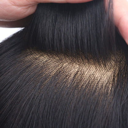 Men's Wig Pieces Uncut Natural Bio Scalp Big Back Ultra Thin Bald Head Real Hair Hand Woven Head Hair Replacement