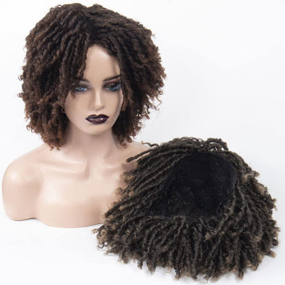 European and American dirty braid wig new arrival Amazon afro export foreign trade brown with bangs short curly wig