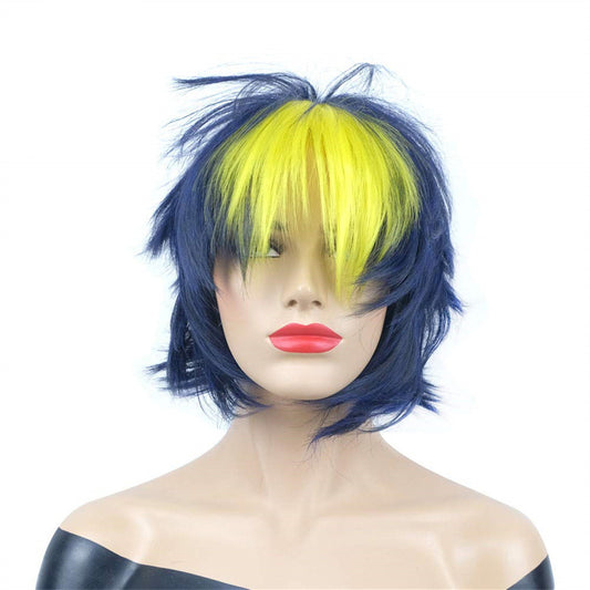 Export Cross-Border Holiday Messy-Look Women's Halloween Short Straight Hair Yellow & Blue Party Character Wig