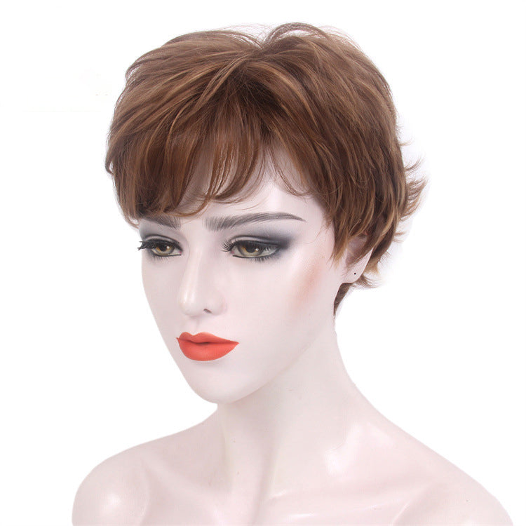 Mom's high-end wig pixie wig, brown Kanikaron short curly wig