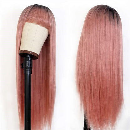 Wig hot pink natural gradient wigs women's long straight hair high temperature wire headpiece Guangdong