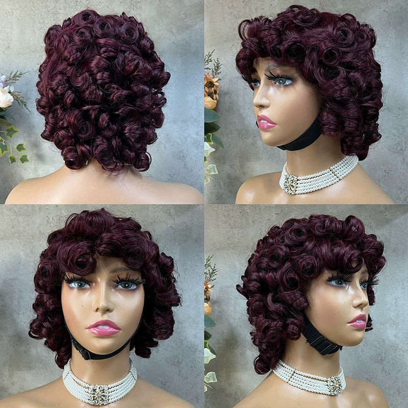 African Small Curly Hair Roman Short Curly Hair Head Covering 13 * 4 Real Hair Wig