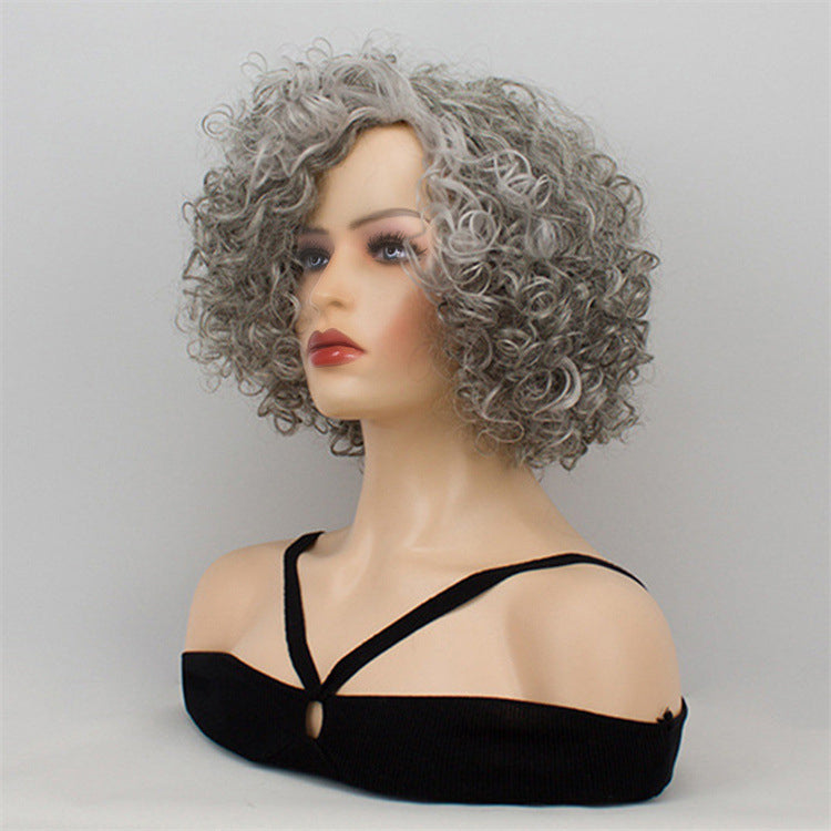 Gray wig with side part and Kanikaron fade, short curly hairpiece, 14 inches, wholesale Wig export trade abroad