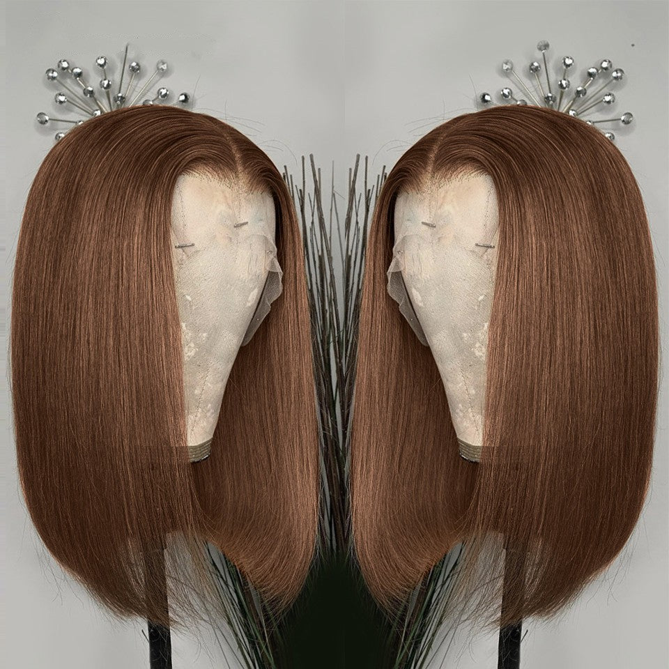 In the Middle Parted Wig Head Covering Human Hair Wigs Bobo Front Lace Real Hair Wig