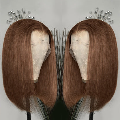 In the Middle Parted Wig Head Covering Human Hair Wigs Bobo Front Lace Real Hair Wig
