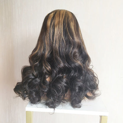 double drawn piano human hair spring curly 4x4 lace wig