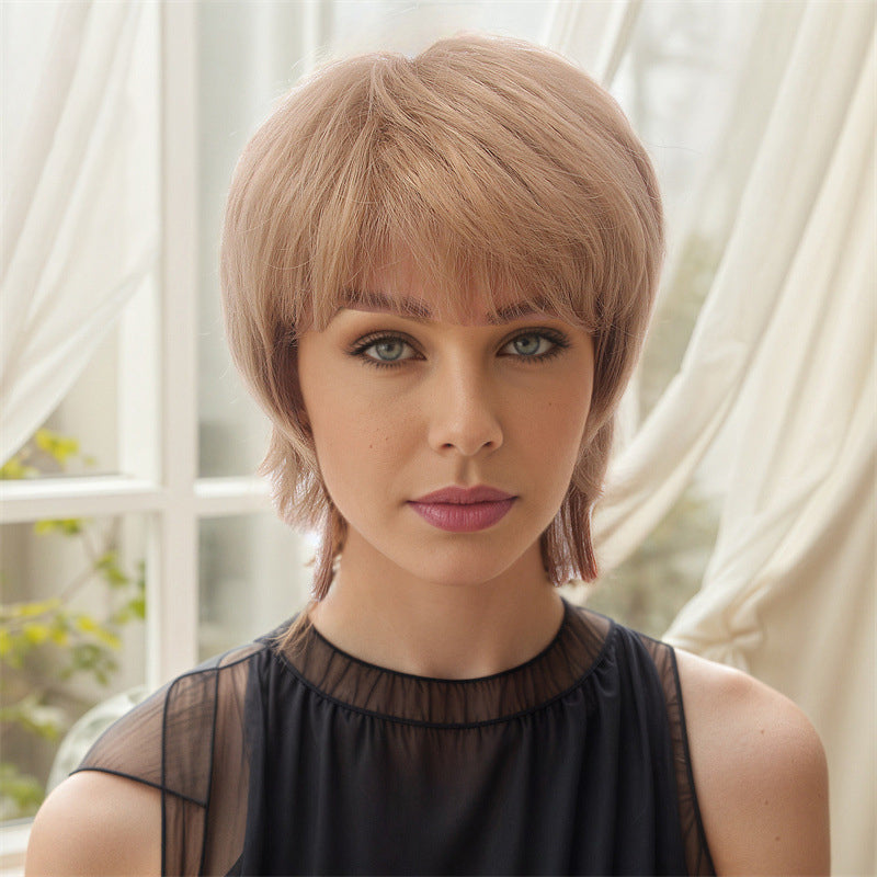 wish Hot-selling wig Yellow realistic natural side-parted bangs short wig