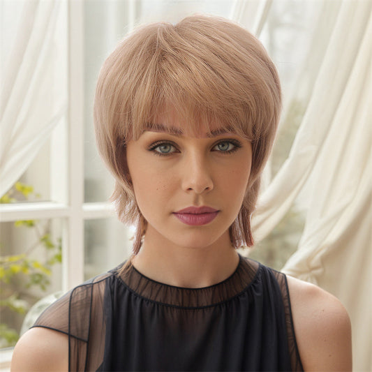 wish Hot-selling wig Yellow realistic natural side-parted bangs short wig