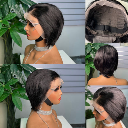 Female Medium Long Hair Parted Korean Style Without Bangs 13x4 Front Lace Wig Real Hair Bangs