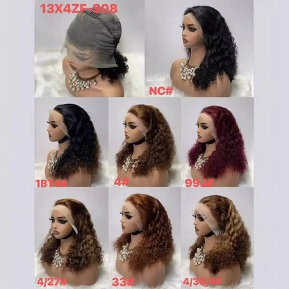 13x4 Water Wave bob Wig Peruvian Hair 100% Real Hair