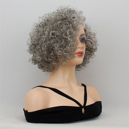 Gray wig with side part and Kanikaron fade, short curly hairpiece, 14 inches, wholesale Wig export trade abroad