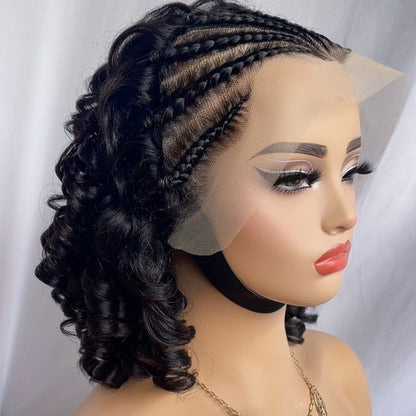 Lace Full Real Hair Female Wig Head Covering 13X4 Front Lace Pigtails Roman Volume Short Section Curly