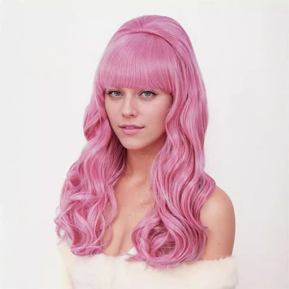 cos party wig rose net pink top hat cross-border festival long curly hair set Christmas high temperature wire headpiece