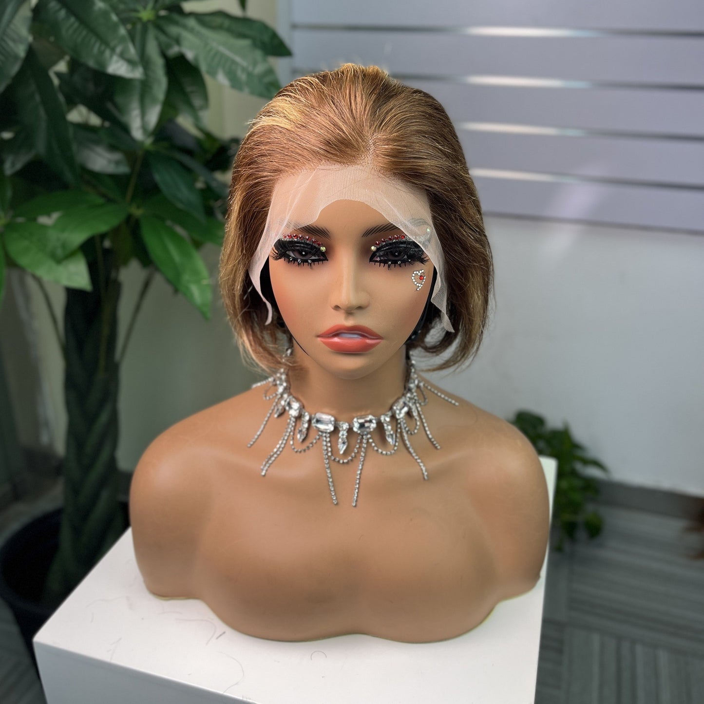 Wig Women Medium Long Parted Korean Style Without Bangs 13x4 Front Human Hair Yellow Brown