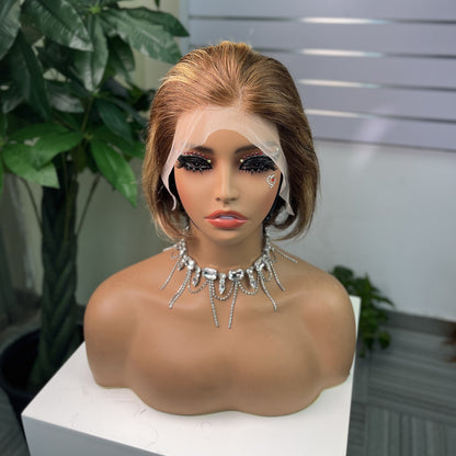 Wig Women Medium Long Parted Korean Style Without Bangs 13x4 Front Human Hair Yellow Brown