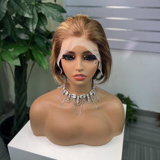 Wig Women Medium Long Parted Korean Style Without Bangs 13x4 Front Human Hair Yellow Brown