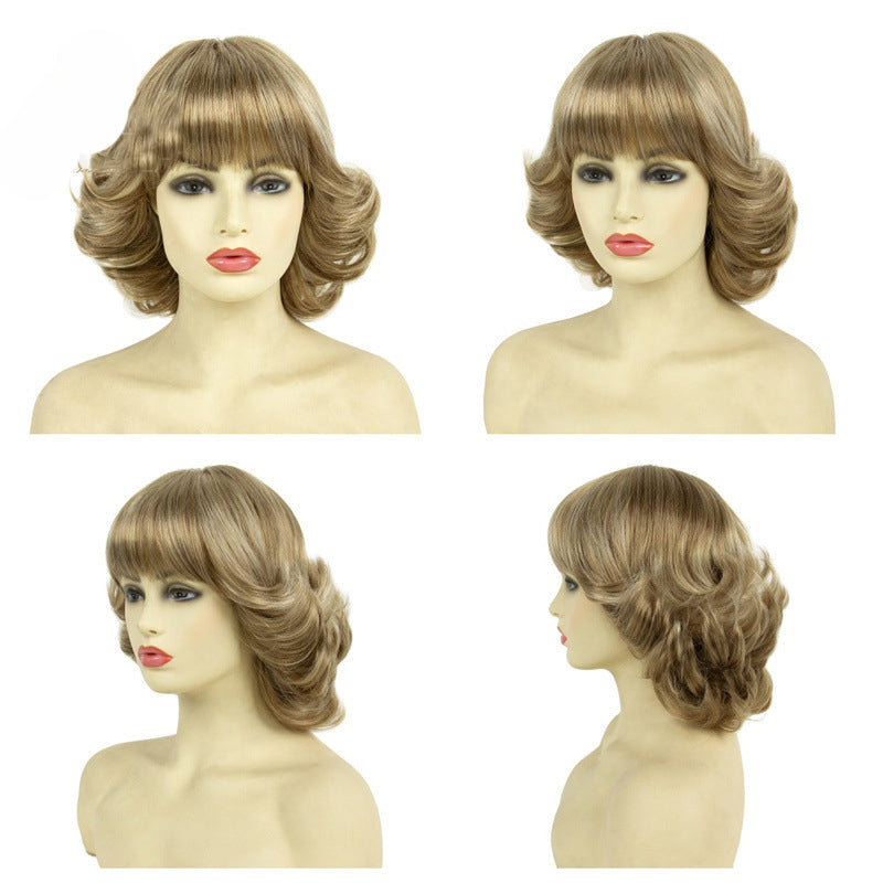 New European and American cross-border wigs for women, golden highlights and bangs versatile for daily use, Japanese hair wigs