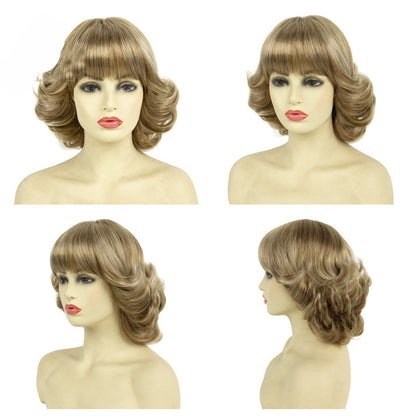 New European and American cross-border wigs for women, golden highlights and bangs versatile for daily use, Japanese hair wigs