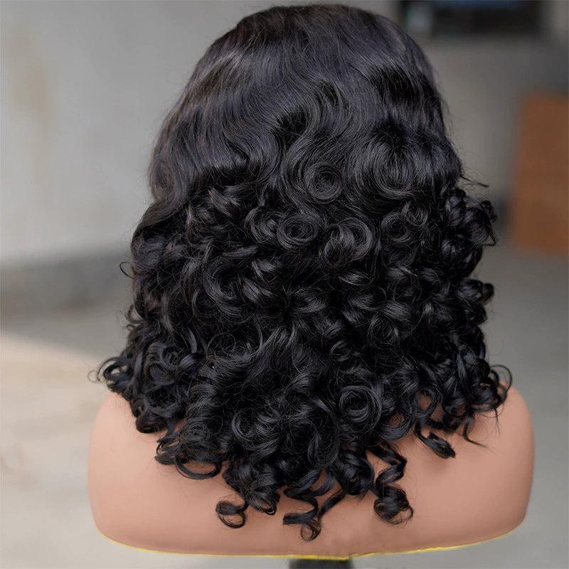 Real Hair Head Cover 13x4 Lace Frontal Bouncy Curl Wigs