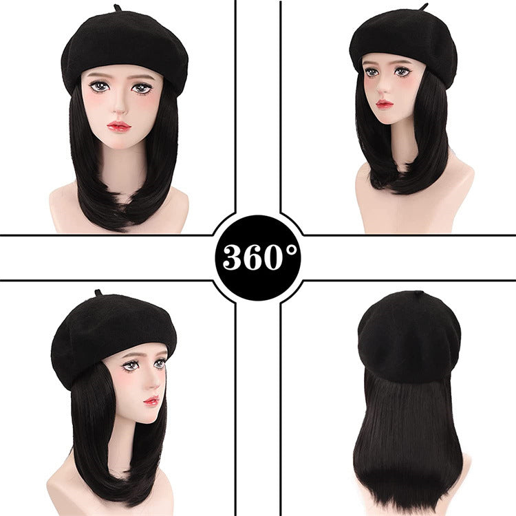 Hatwig beret hat wig multi-color black shoulder-length versatile women's invisible wig cap export foreign trade