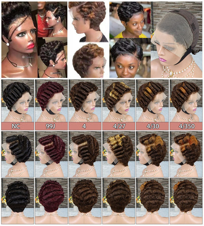 Short Curly Hair Head Covering Pixie Cut Wig 13*4lace 100%human Hair