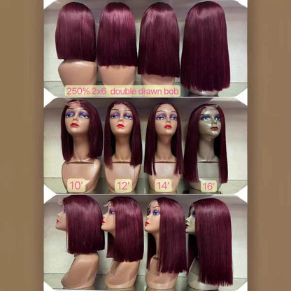 2x6 Lace Bone Straight 99J Color 100%human Hair Cross-border Real Hair